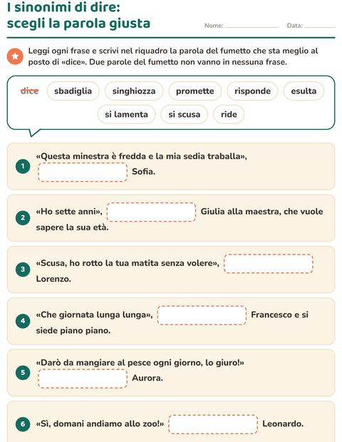 Anteprima della scheda di I sinonimi per Scuola primaria classe seconda