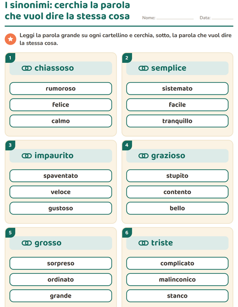 Anteprima della scheda di I sinonimi per Scuola primaria classe seconda