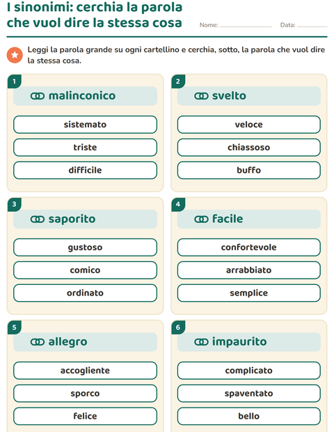 Anteprima della scheda di I sinonimi per Scuola primaria classe seconda