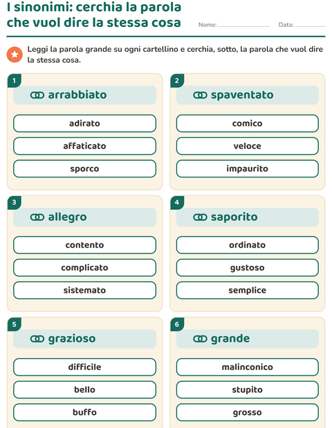 Anteprima della scheda di I sinonimi per Scuola primaria classe seconda