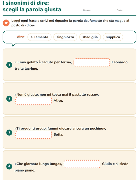 Anteprima della scheda di I sinonimi per Scuola primaria classe seconda