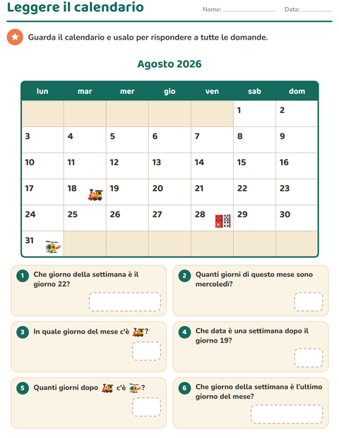 Anteprima della scheda di Il calendario per Scuola primaria classe seconda