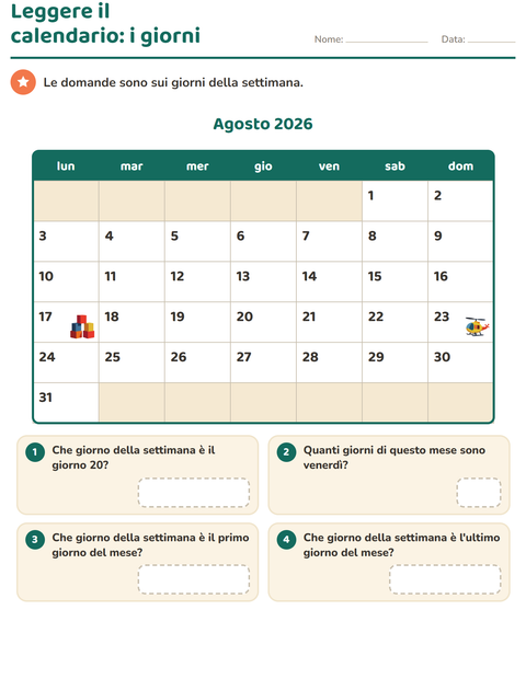 Anteprima della scheda di Il calendario per Scuola primaria classe seconda