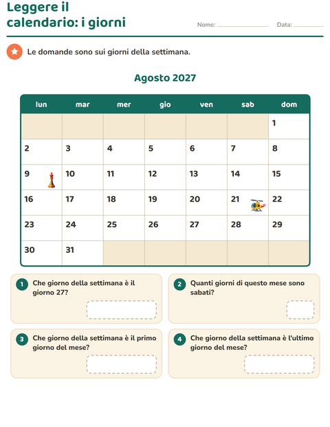 Anteprima della scheda di Il calendario per Scuola primaria classe seconda