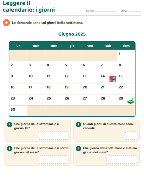 Anteprima della scheda di Il calendario per Scuola primaria classe seconda
