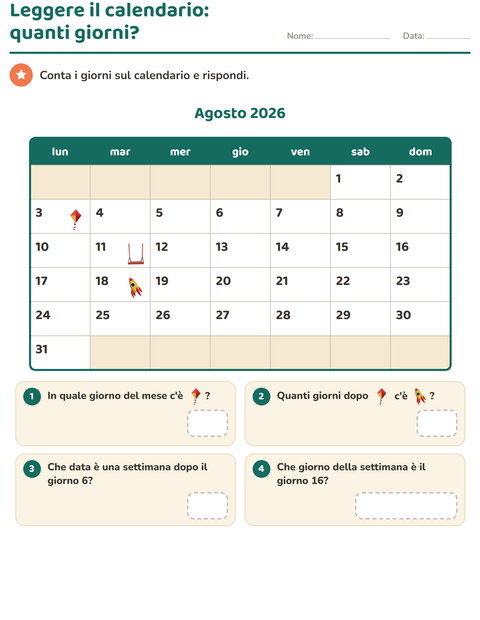 Anteprima della scheda di Il calendario per Scuola primaria classe seconda