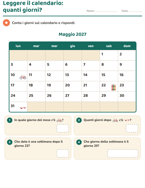 Anteprima della scheda di Il calendario per Scuola primaria classe seconda