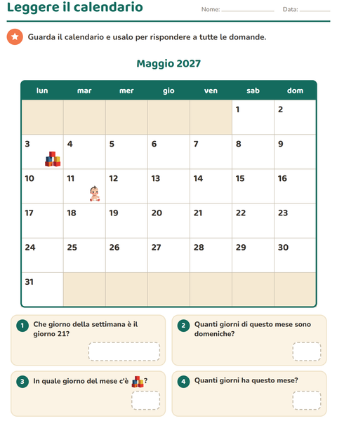 Anteprima della scheda di Il calendario per Scuola primaria classe seconda