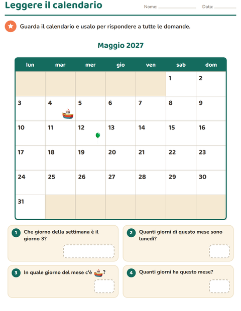 Anteprima della scheda di Il calendario per Scuola primaria classe seconda
