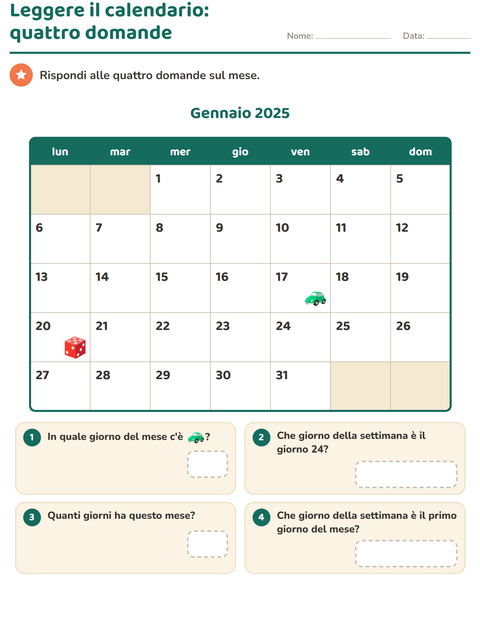 Anteprima della scheda di Il calendario per Scuola primaria classe seconda