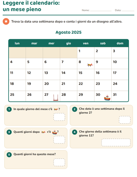 Anteprima della scheda di Il calendario per Scuola primaria classe seconda