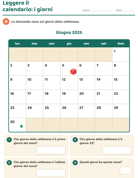 Anteprima della scheda di Il calendario per Scuola primaria classe seconda