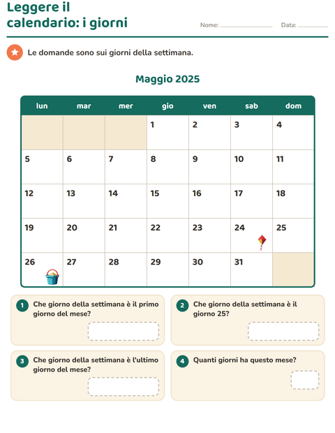 Anteprima della scheda di Il calendario per Scuola primaria classe seconda
