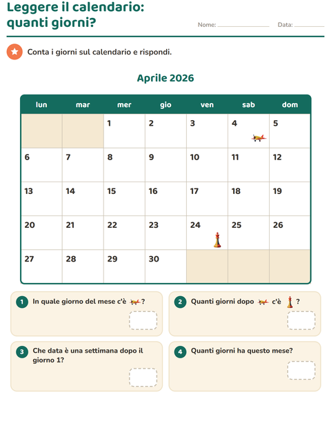 Anteprima della scheda di Il calendario per Scuola primaria classe seconda