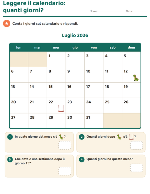 Anteprima della scheda di Il calendario per Scuola primaria classe seconda