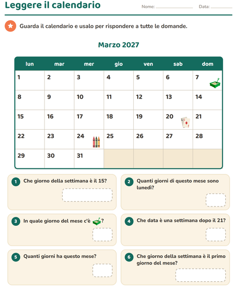 Leggere il calendario: un mese intero e sei domande sui giorni