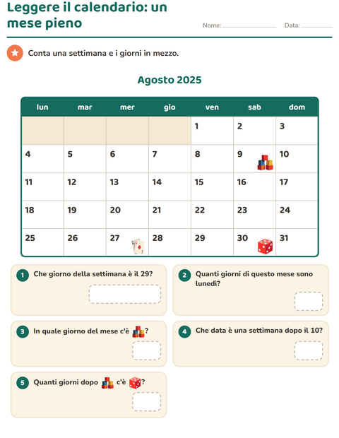 Leggere il calendario: una settimana dopo e i giorni fra due adesivi