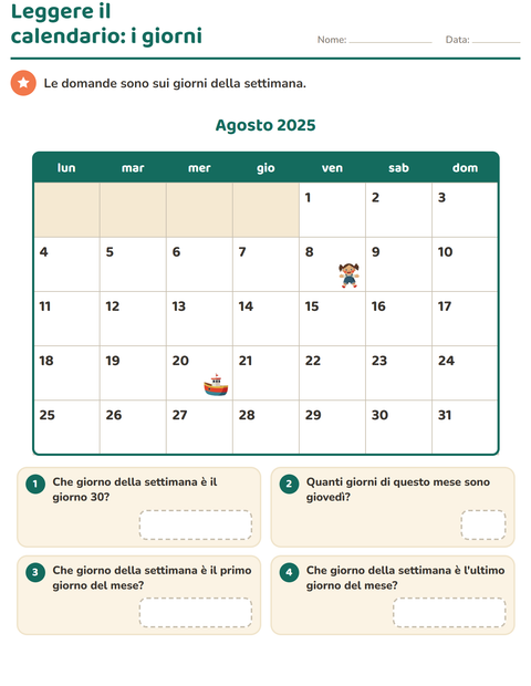 Anteprima della scheda di Il calendario per Scuola primaria classe seconda