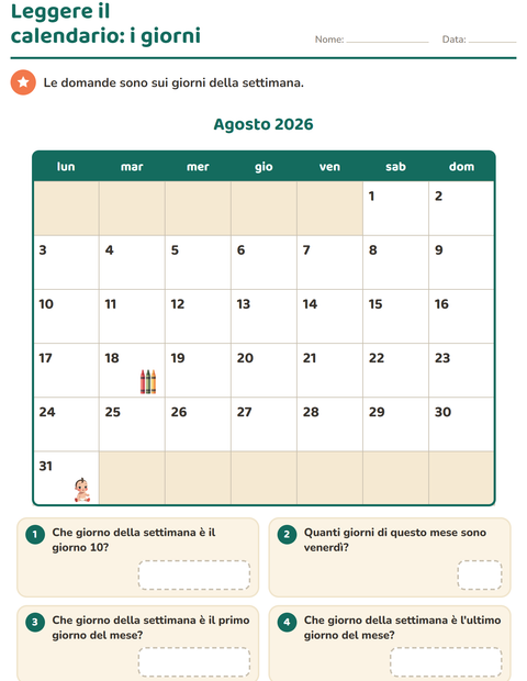 Anteprima della scheda di Il calendario per Scuola primaria classe seconda