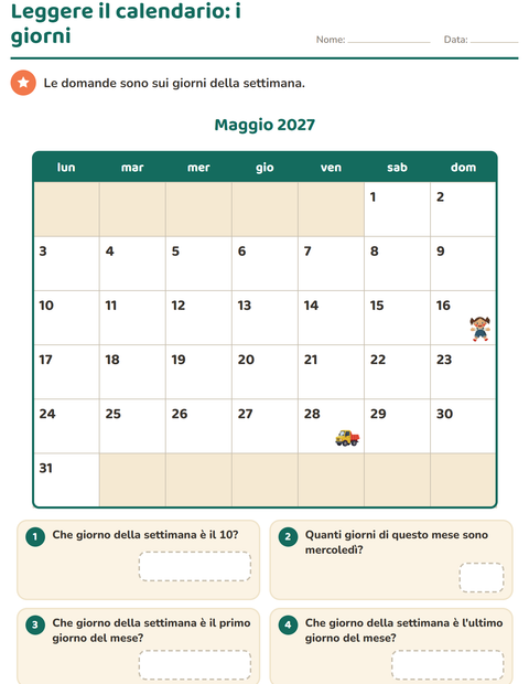 Anteprima di Leggere il calendario: quattro domande sui giorni della settimana