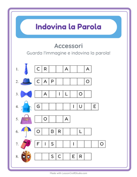 Anteprima della scheda di Indovina La Parola con Accessori per Scuola dell'infanzia (5-7 anni)