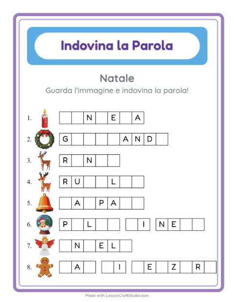 Anteprima della scheda di Indovina La Parola con Natale per Scuola dell'infanzia (5-7 anni)