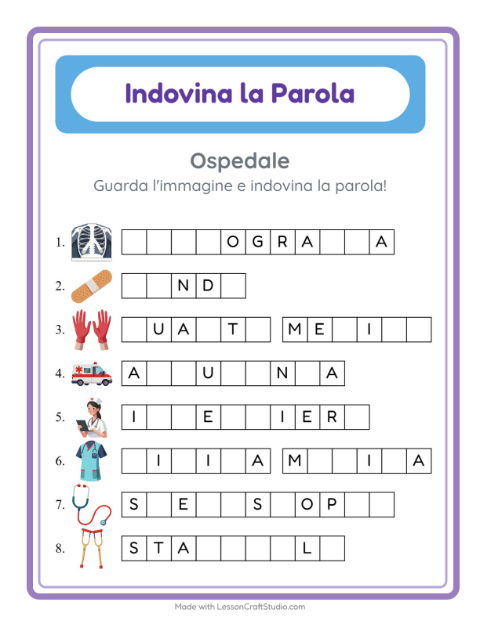 Completa le parole – Ospedale
