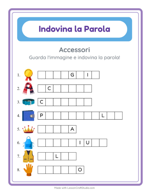 Anteprima della scheda di Indovina La Parola con Accessori per Scuola dell'infanzia (5-7 anni)