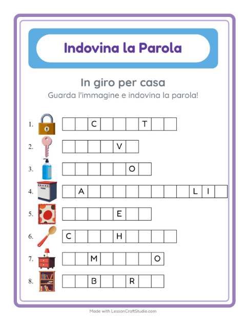 Anteprima della scheda di Indovina La Parola con In giro per casa per Scuola dell'infanzia (5-7 anni)