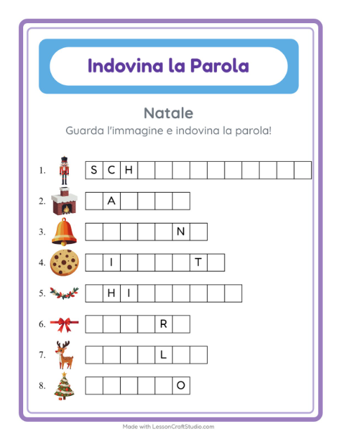 Anteprima della scheda di Indovina La Parola con Natale per Scuola dell'infanzia (5-7 anni)