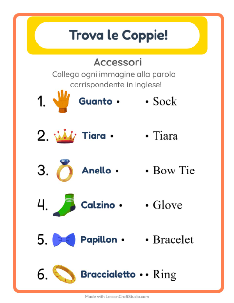 Abbina immagini e parole in inglese – Accessori