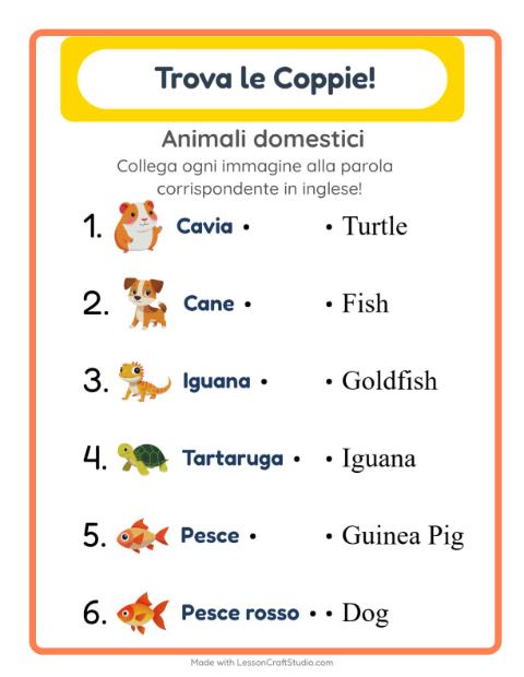Abbina immagini e parole in inglese – Animali domestici