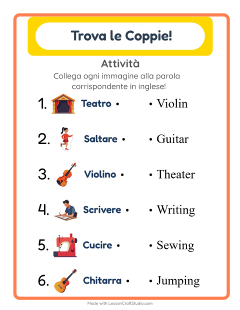 Abbina immagini e parole in inglese – Attività