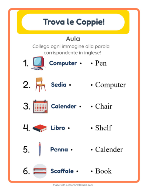 Abbina immagini e parole in inglese – Aula