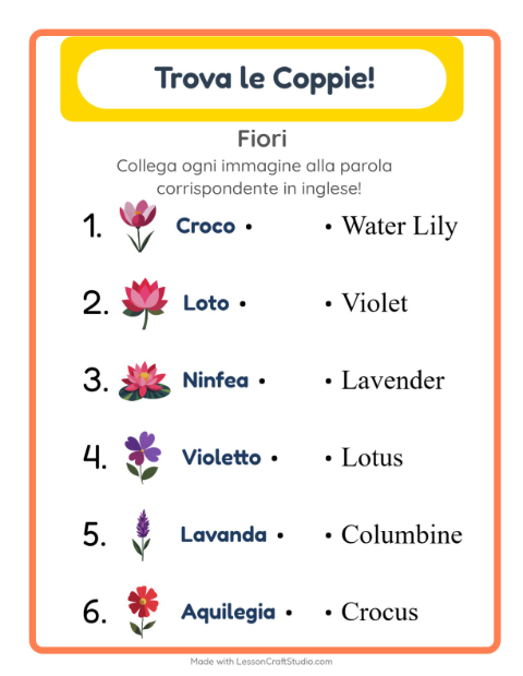 Abbina immagini e parole in inglese – Fiori
