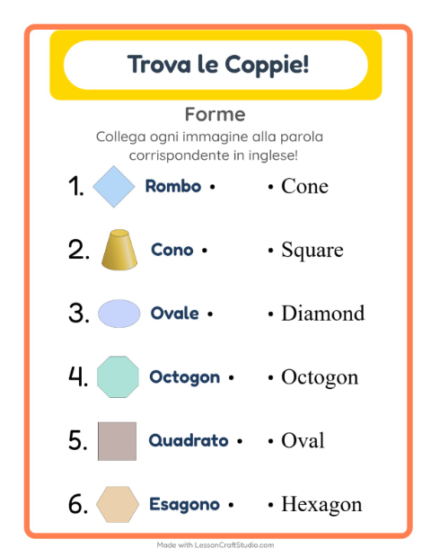 Anteprima di Imparare l’inglese: Forme – abbina immagini e parole per bambini