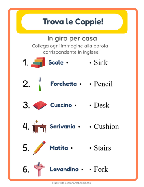 Abbina immagini e parole in inglese – In giro per casa