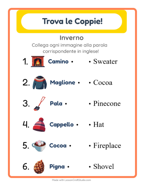 Abbina immagini e parole in inglese – Inverno