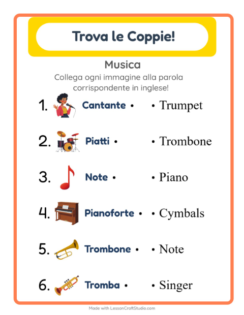 Anteprima di Imparare l’inglese: Musica – abbina immagini e parole per bambini
