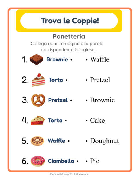 Abbina immagini e parole in inglese – Panetteria