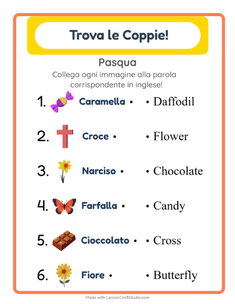 Anteprima di Imparare l’inglese: Pasqua – abbina immagini e parole per bambini