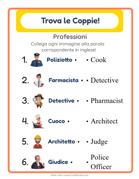 Abbina immagini e parole in inglese – Professioni