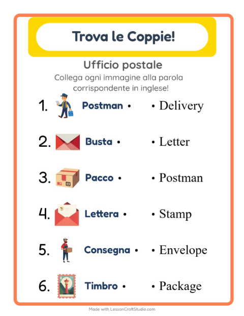 Abbina immagini e parole in inglese – Ufficio postale