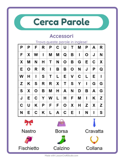 Parole nascoste in inglese – Accessori