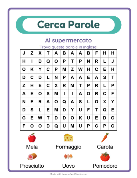 Parole nascoste in inglese – Al supermercato