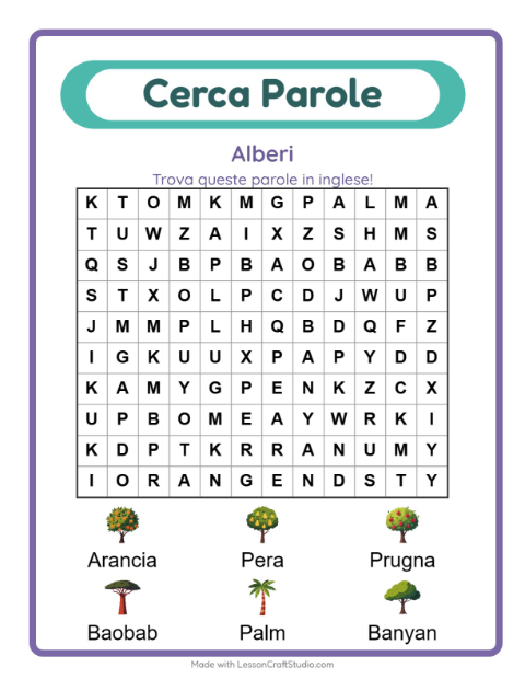 Parole nascoste in inglese – Alberi