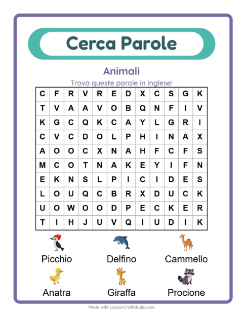 Parole nascoste in inglese – Animali