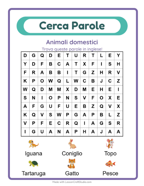 Parole nascoste in inglese – Animali domestici