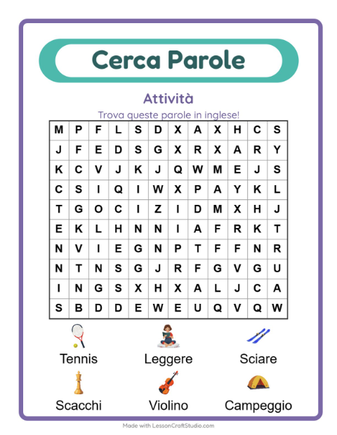 Parole nascoste in inglese – Attività