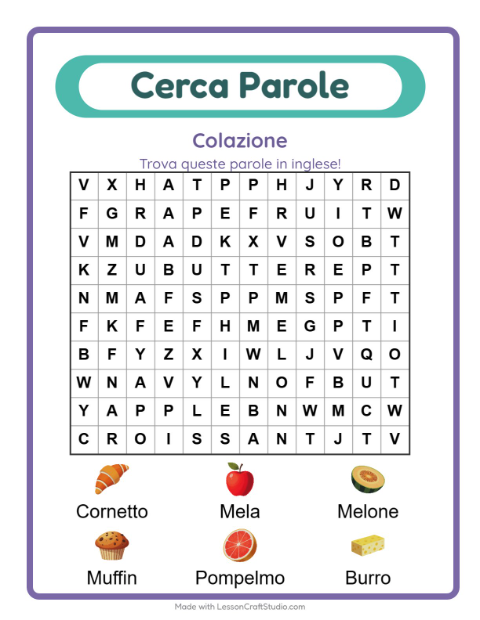 Anteprima di Imparare l’inglese: Colazione – parole nascoste per bambini